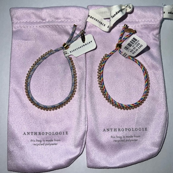 Anthropologie Diamond Rainbow & Blue Set Of 2 Rope Bracelets Brand New With Tags - Picture 2 of 4